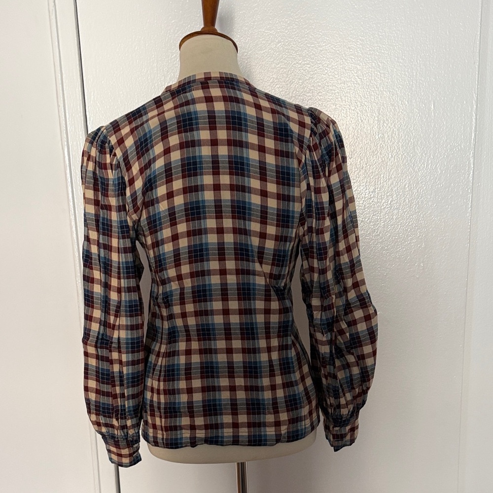 Doen Harlow Plaid Button-Up Blouse in Navy, Burgundy, Cream - Picture 6 of 7